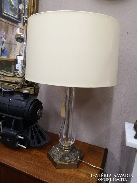 Pair of large regency-style polished crystal table lamps, bronze base 70cm - 02306