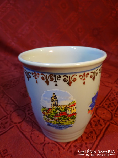 LILIEN porcelán Ausztria, kézzel festett boros pohár, Dürnstein Wachau látképével. Vanneki!