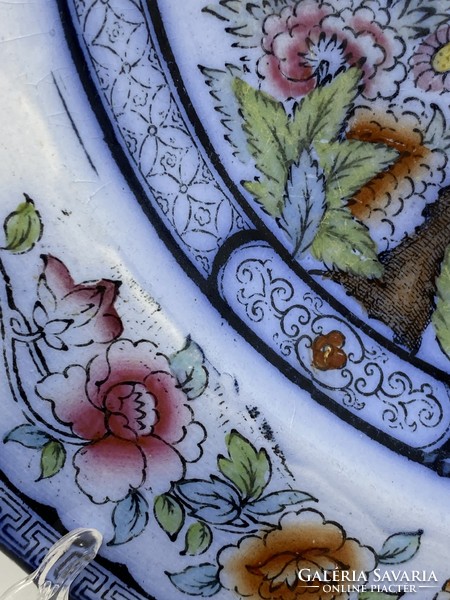 19. sz. -i antik Vesper angol kínaizáló porcelán falitányér kobaltkék mintával - CZ