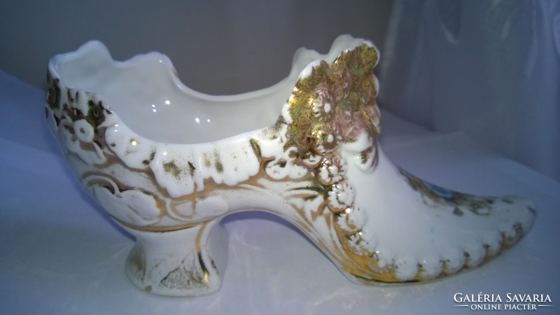 Antik  porcelán dísztárgy-díszes női cipö-topánka
