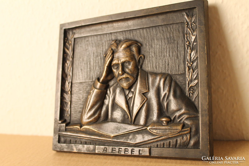 August Bebel portré bronz plakett, szobor, falikép