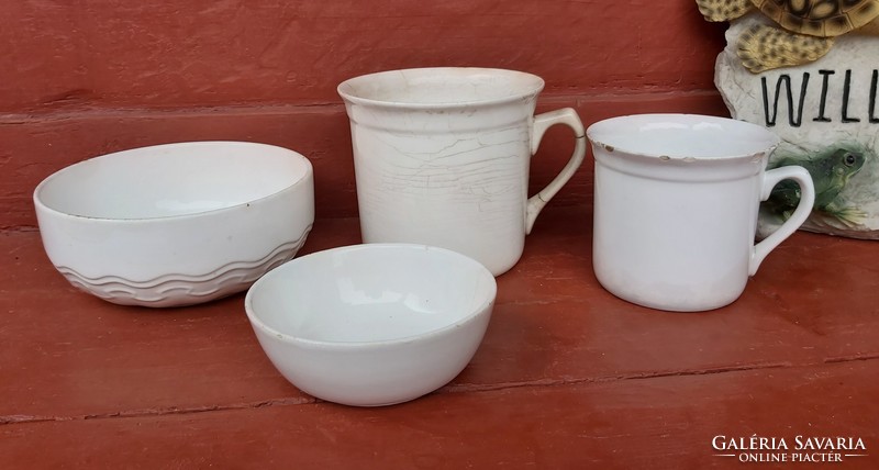 White granite package of 3, bowls, mugs, nostalgia piece, rustic decoration, sold together