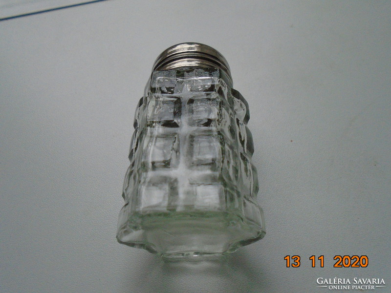 Ezüstözött kupakokkal nehéz dombor öntött üveg szovjet-orosz fűszertartó készlet kiskanállal