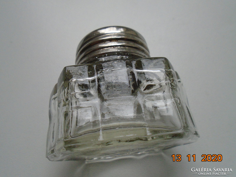 Heavy Convex Molded Glass with Silver Plated Caps Soviet-Russian Spice Container Set with Scoop