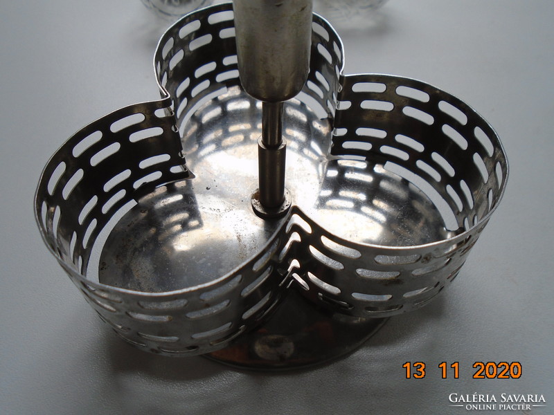 Antique silver-plated spice serving set with toothpick holder