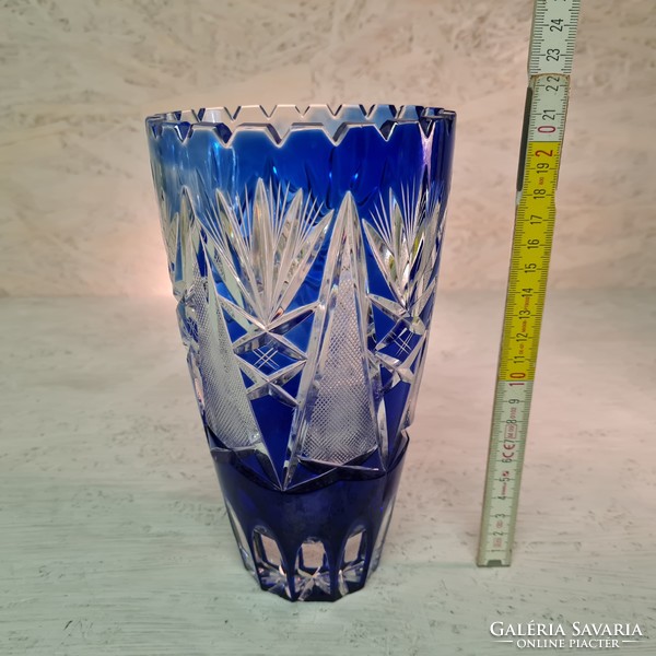 Double-layer, polished, peeled blue crystal glass vase (1391)