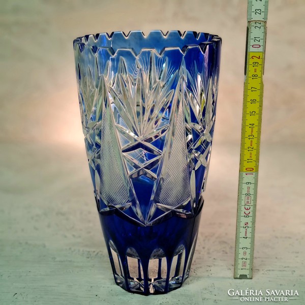 Double-layer, polished, peeled blue crystal glass vase (1391)