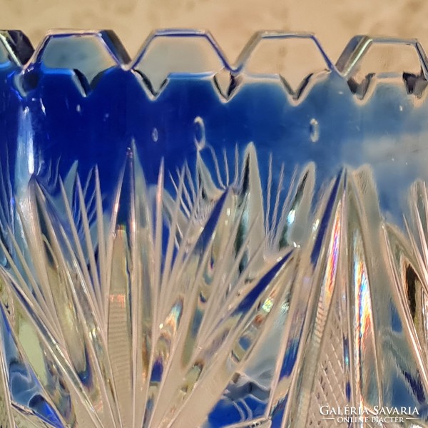 Double-layer, polished, peeled blue crystal glass vase (1391)