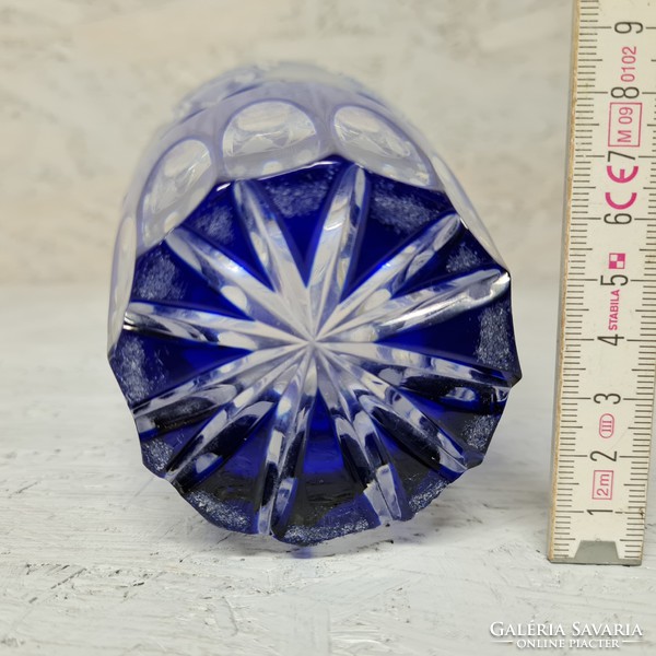 Double-layer, polished, peeled blue crystal glass vase (1391)