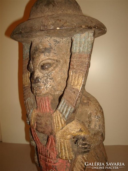 Antik patinás afrika afrikai Yoruba népcsoport festett lovas fa szobor Nigéria Gyűjteményi ritkaság