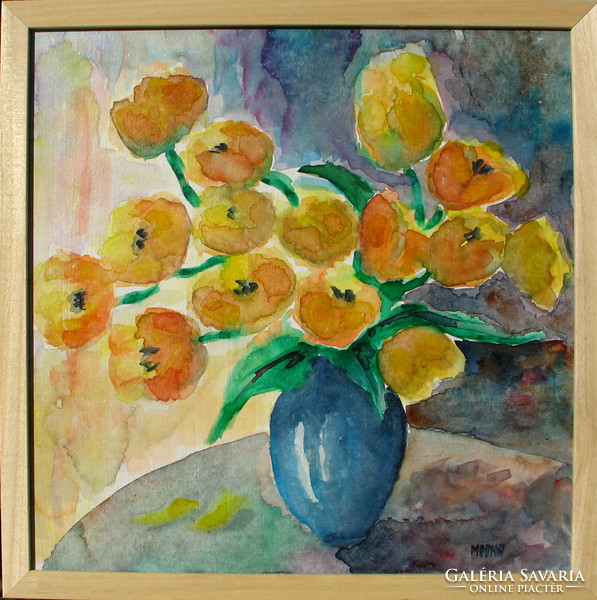 Moona - Sárga tulipánok EREDETI akvarell festmény