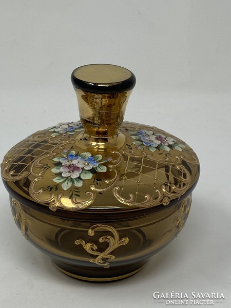 Elegant vintage Czechoslovak bohemian women's boudoir set - 2 perfume bottles and a jewelry holder -cz