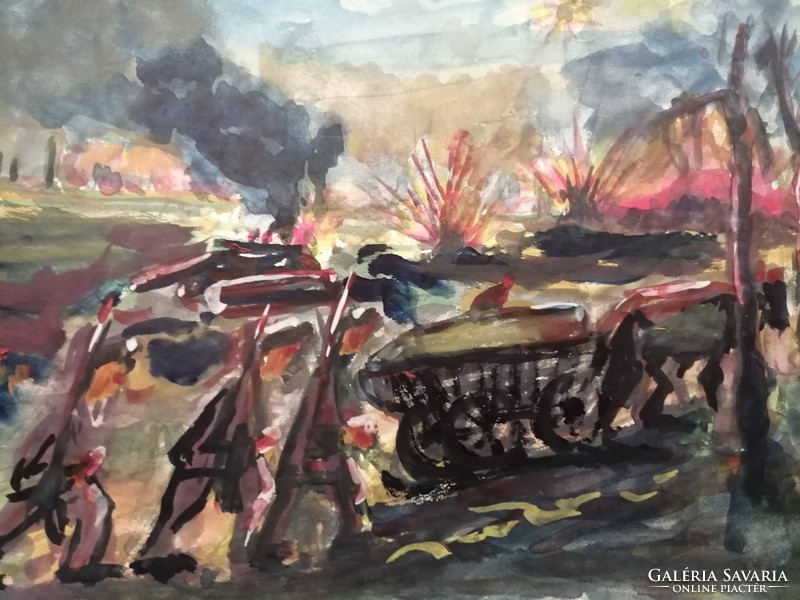 Menetelő katonák" Akvarell