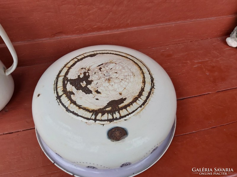 Rare metal enamel wash basin + wash jug, rare collector's item wash set wash basin set jug