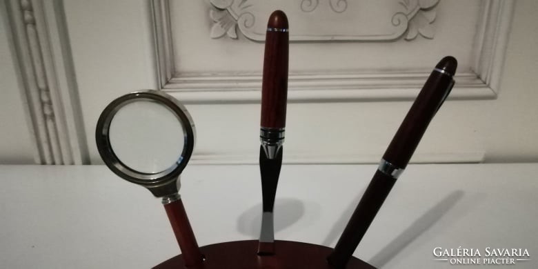 Rózsafa írókészlet asztali tolltartóval 4 db-os