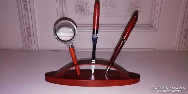 Rózsafa írókészlet asztali tolltartóval 4 db-os