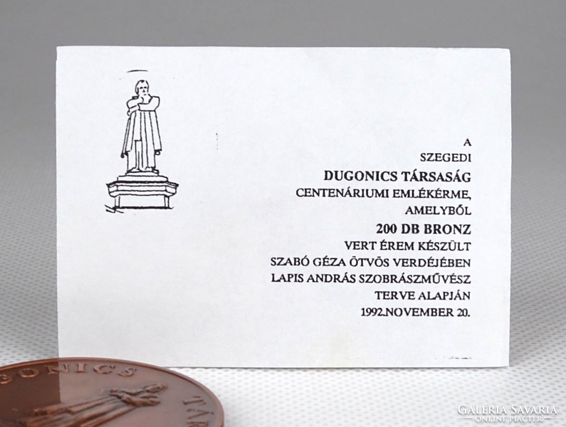 1C752 A Dugonics Társaság centenáriumi bronz plakettje díszdobozban