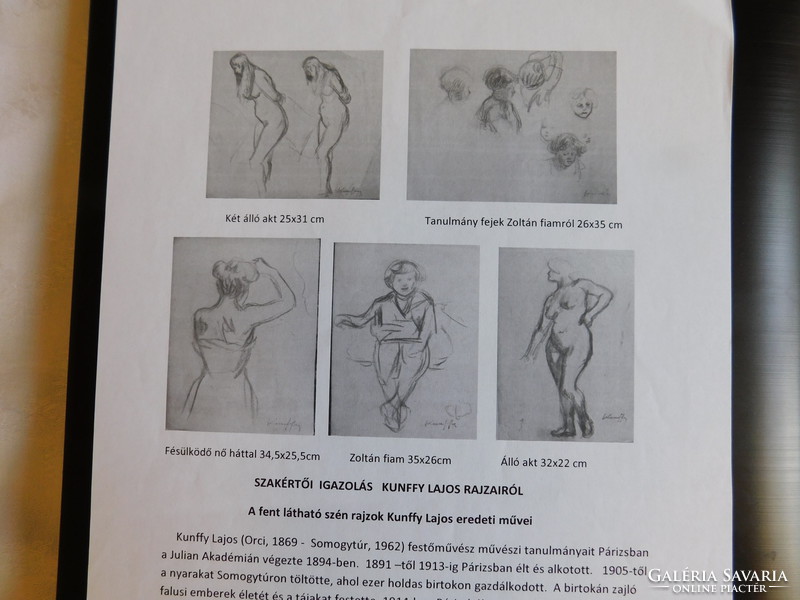 Lajos Kunffy: unique graphics, charcoal drawing, two-page work. Kunffy child and female nude