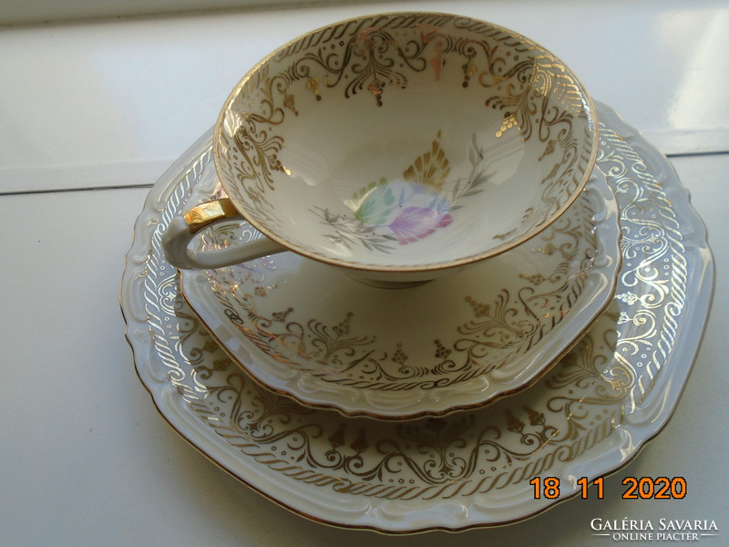 -Gazdag arany és színes levél mintás teás reggeliző készlet Schwarzenhammer