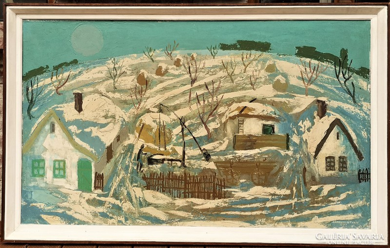 Hatalmas 163x102 cm Somogyi István (1930–1998) Téli táj c.festménye Eredeti Garanciával !