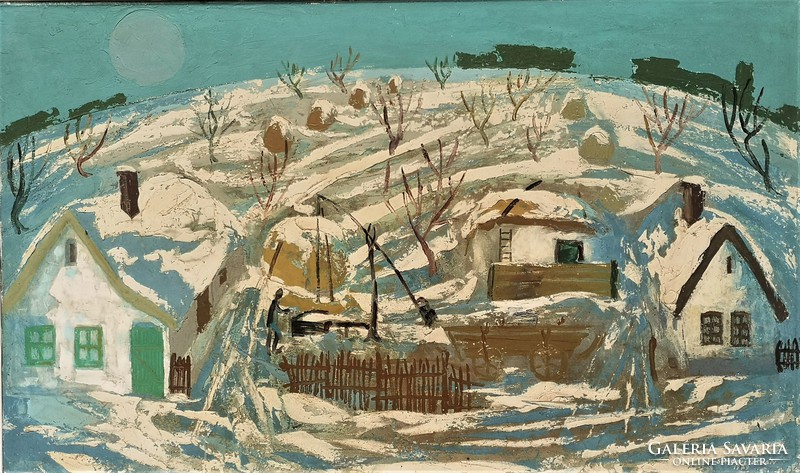 Hatalmas 163x102 cm Somogyi István (1930–1998) Téli táj c.festménye Eredeti Garanciával !