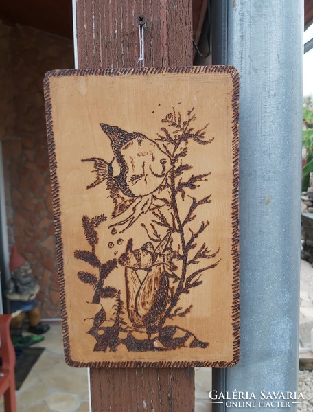Erdélyi Tibor szignós fából Gyönyörű halas kép ,Gyűjtői szépség