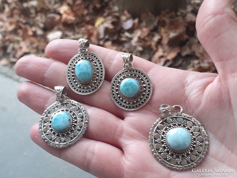 Silver pendants with Dominican larimar gemstone