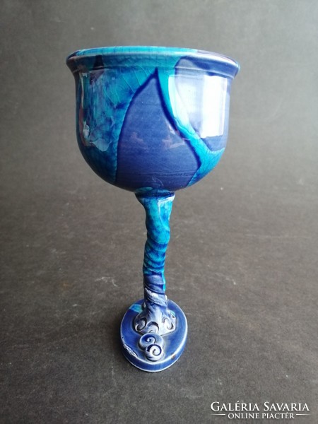 Abstract ceramic goblet azure blue sea cup - ep