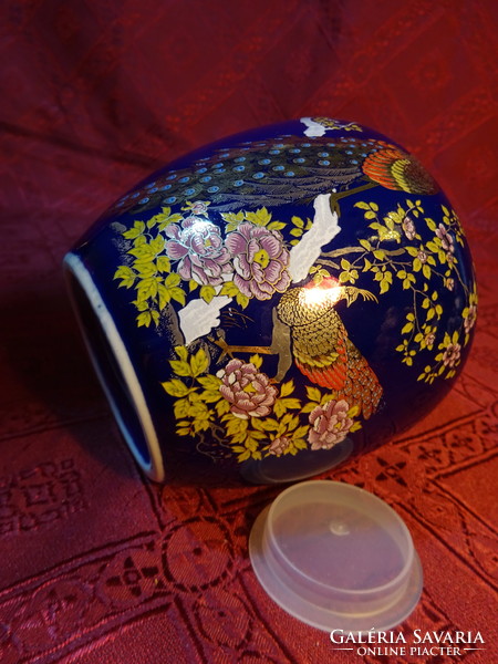 Japán porcelán tea tartó edény, magassága 11 cm. Kobalt kék alapon fácán mintával. Vanneki!