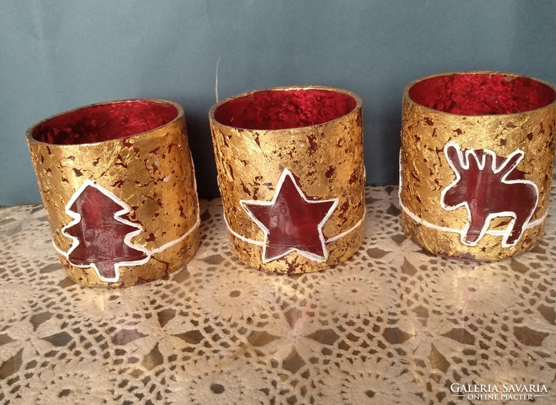 Red candle holder with golden smoke, Christmas decoration with deer, pine, star pattern, recommend!