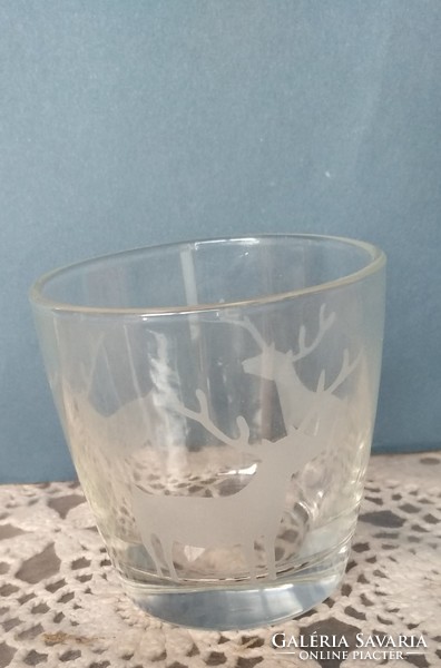 Etched glass candle holder with deer pattern, Christmas decoration, recommend!