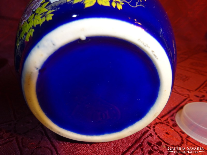 Japanese porcelain tea container, height 11 cm. Cobalt with pheasant pattern on a blue background. He has!