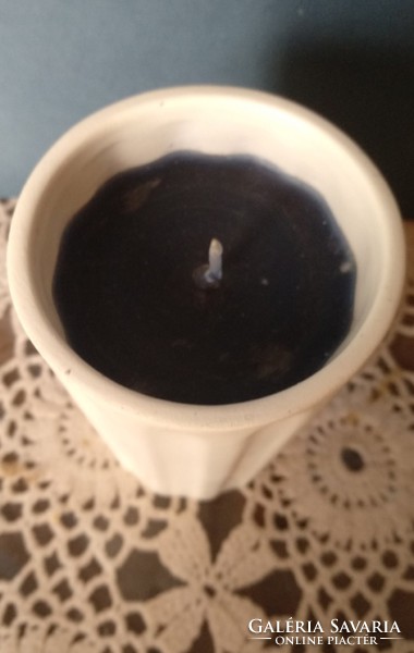 White ceramic candle holder with blue wax, tulle wrapping, Christmas decoration, recommend!