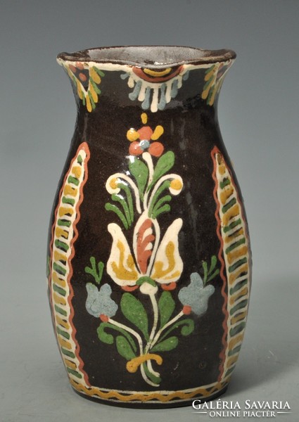 Hódmezővásárhelyi népi mintás majolika váza, HMV Lázi J,  1930-as évek.