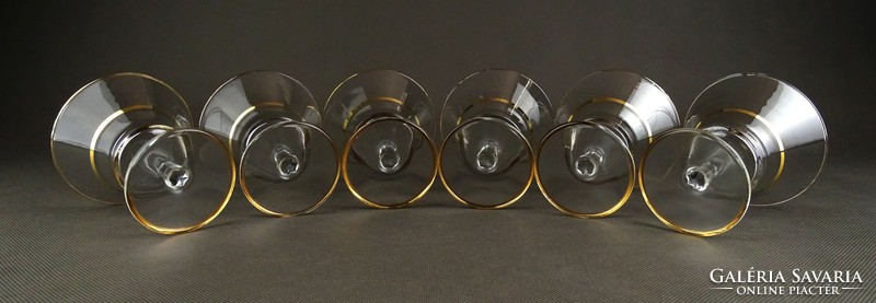 1C801 Régi aranyozott likőrös talpas üveg pohár készlet 6 darab