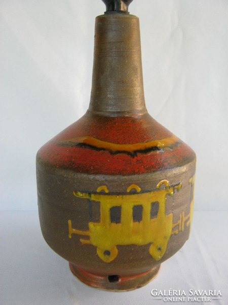 Signed industrial artist ceramic train locomotive lamp fixture