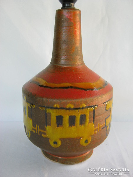 Signed industrial artist ceramic train locomotive lamp fixture