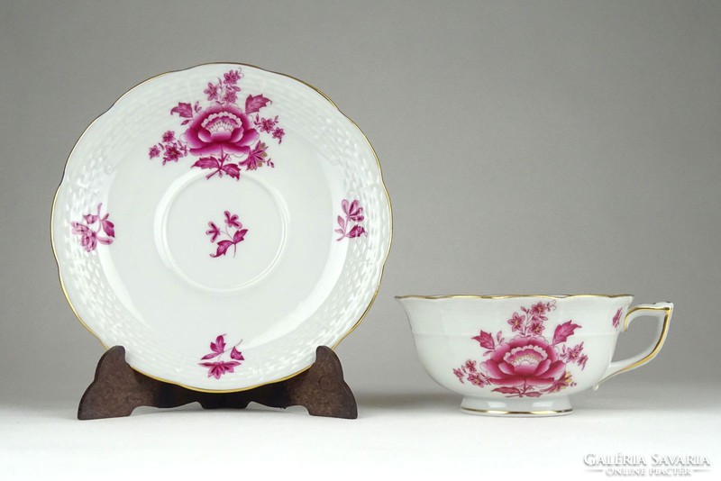 1B898 Antik 12 személyes lila Herendi porcelán teáskészlet (Nanking Bouqet Purple mintával)