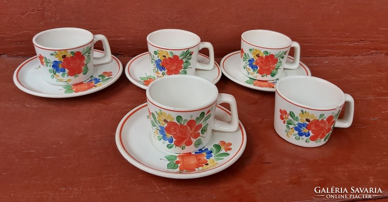 Beautiful granite painted floral 5 cups + 4 bases, collector's beauty