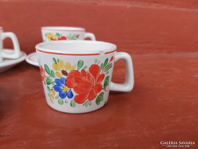 Gyönyörű Gránit  festett virágos    5 db csésze +4 alj , Gyűjtői szépség