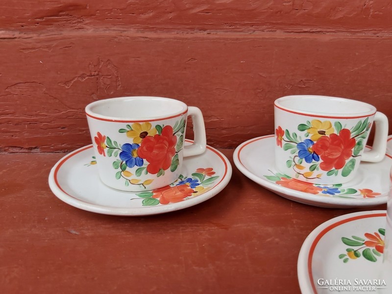 Beautiful granite painted floral 5 cups + 4 bases, collector's beauty