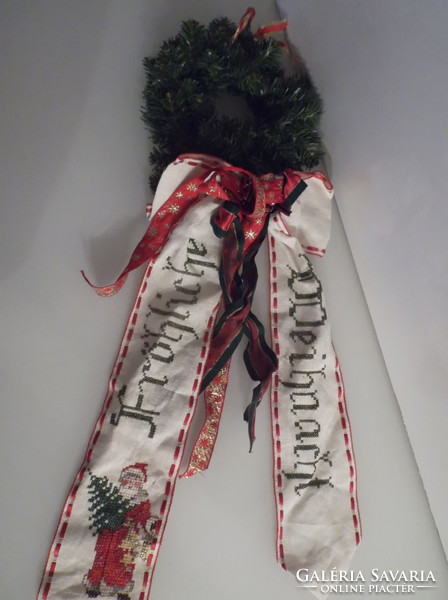 Christmas - door decoration - tapestry with ribbon - pine wreath - 20 cm - ribbon 140 x 10 cm