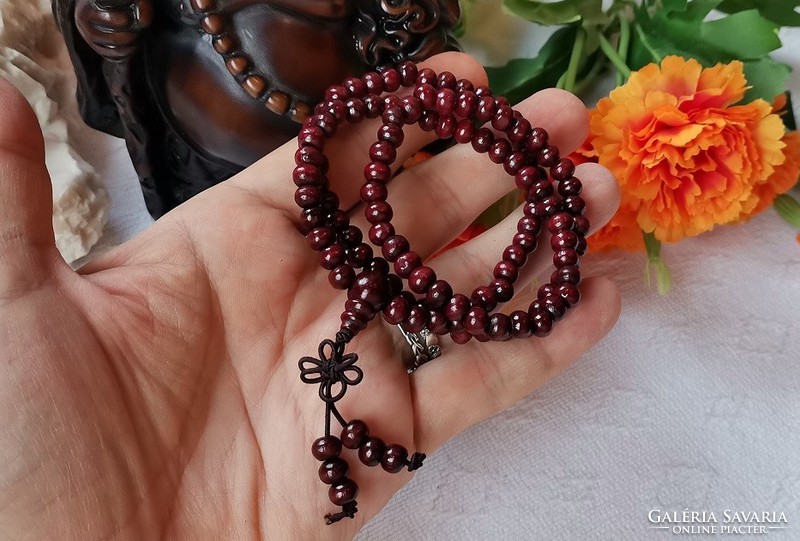 Quality sandalwood prayer beads, mala, black cherry color, 108 beads, 6mm