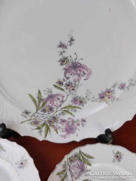 Pfeiffer & Löwenstein virágos porcelán szecessziós kínáló sütis tányér süteményes szett gyönyörű