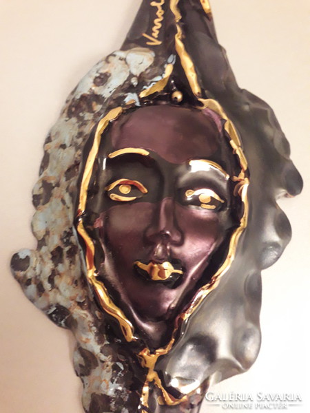 Romolo Verzolini exclusive marked gilded ceramic wall mask wall decoration 1970s