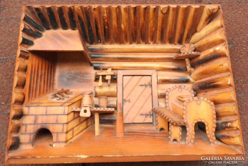 Room interior - carved 3D wooden wall picture