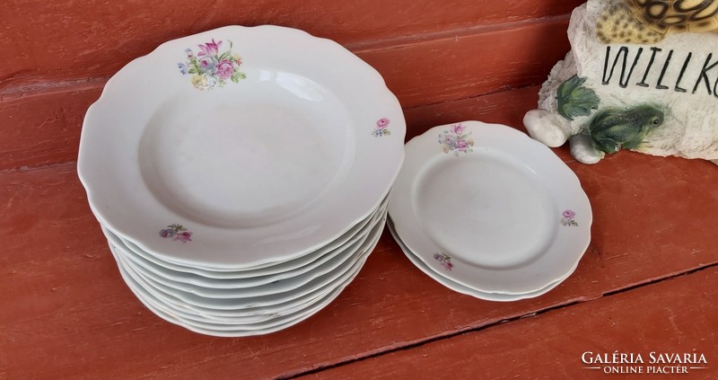 12 pcs rosy, floral bulgarian plates, porcelain plate, nostalgia