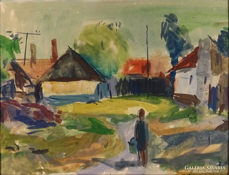 1C996 XX. századi magyar festő : Falusi utca 50 x 70 cm