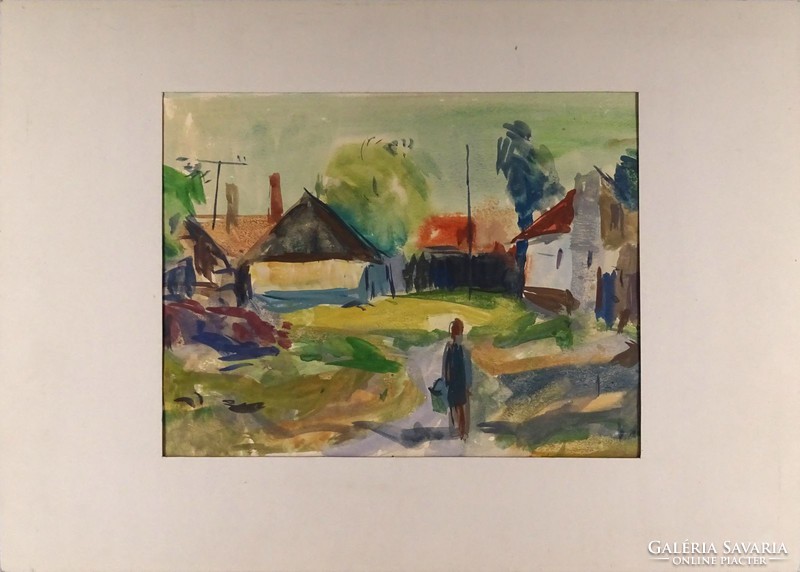 1C996 XX. századi magyar festő : Falusi utca 50 x 70 cm