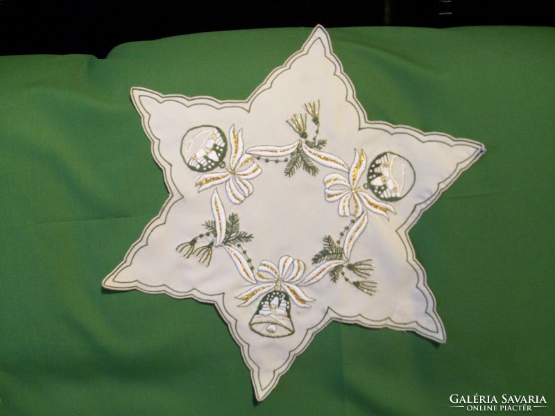 Hanukkah holiday of light, embroidered star of David tablecloth